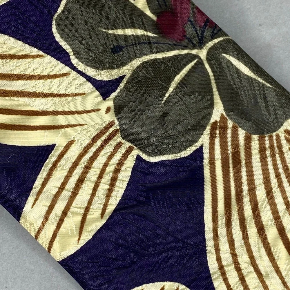 VTG Royal Knight Floral Hibiscus Tie Mens Purple Gold Tropical Island 56x4
